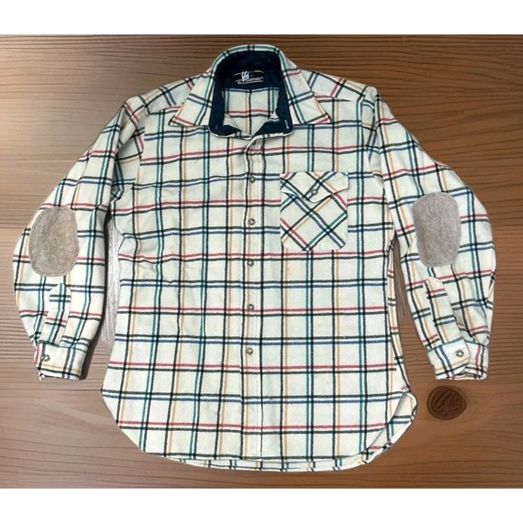 Pendleton Other - Vintage Pendleton Lobo Wool Flannel Shirt Men's Large Grid Plaid Elbow Patches
